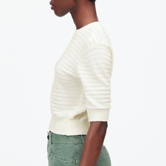 Madewell Textural-Stitch Cotton Cropped Sweater Lighthouse Size XS NWT - Picture 2 of 8